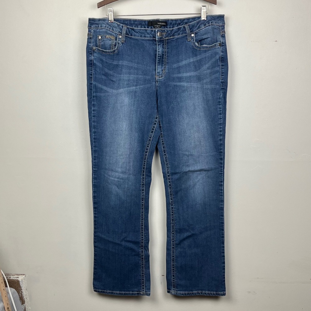 Versona Straight Leg Jeans 16 Blue Western Y2K Embellished Back Pockets